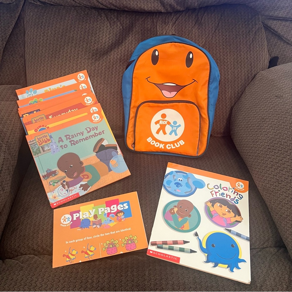Vintage 90’s Nick Jr. Book Club Backpack with Lot of 7 Books Plus Play Pamphlet